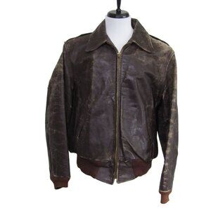 VTG 50s Montclair M HORSEHIDE Bomber Jacket Distressed Rancher Front Quarter
